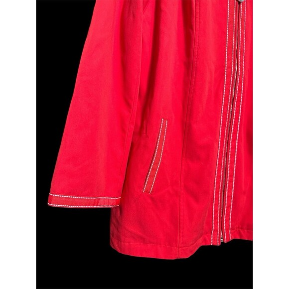 Red Dennis Basso Women's Zipper Front Lined Coat Removable Hood Jacket Size Med - Picture 3 of 11